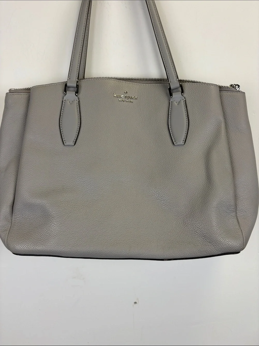 Kate Spade Monet Large Triple Compartment Tote Gray Pebbled Leather Shoulder Bag